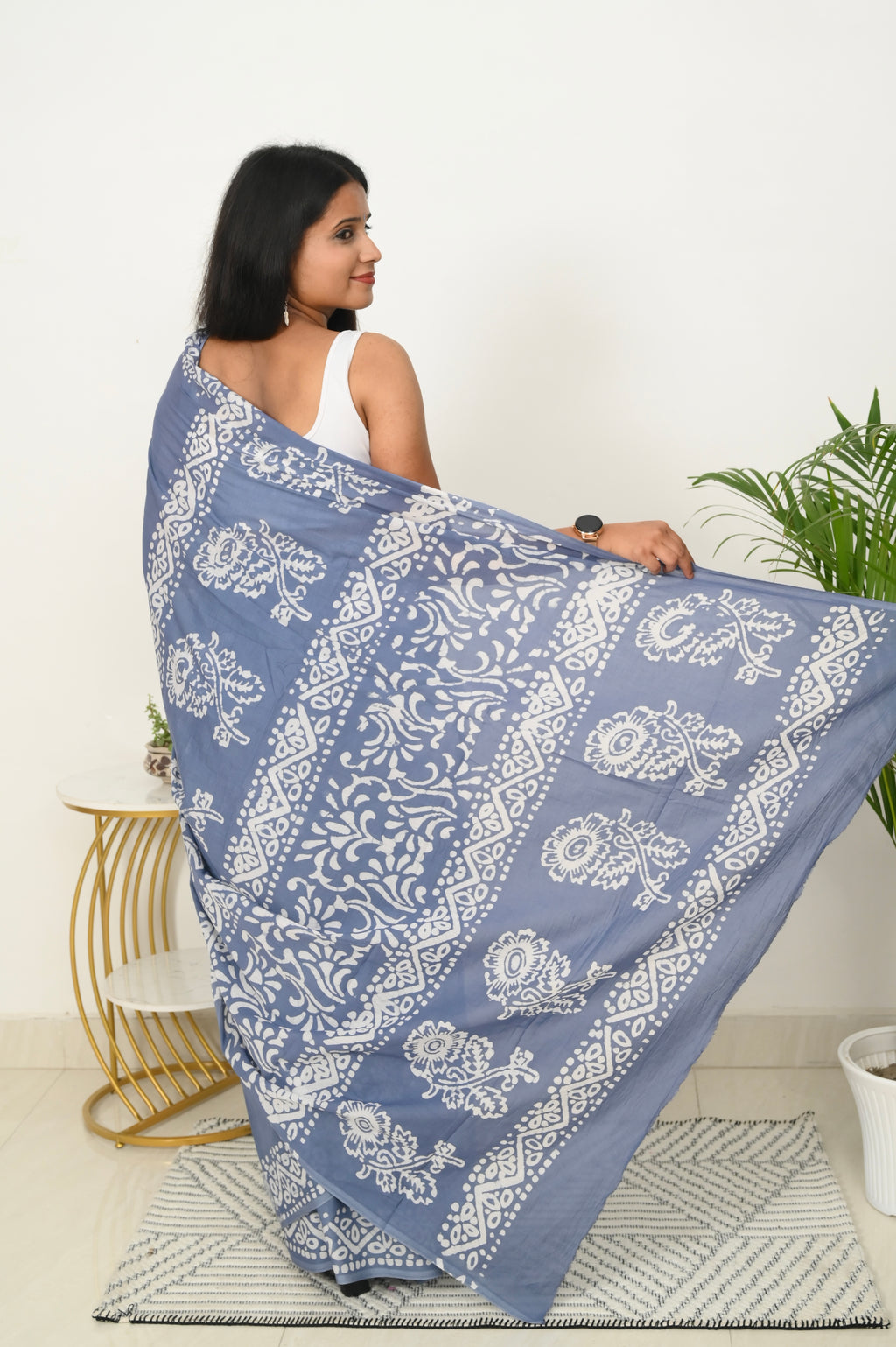Mulmul Saree - Powder Bloom