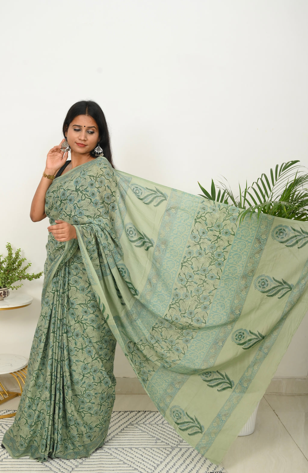 Mulmul Saree - Wild Mint