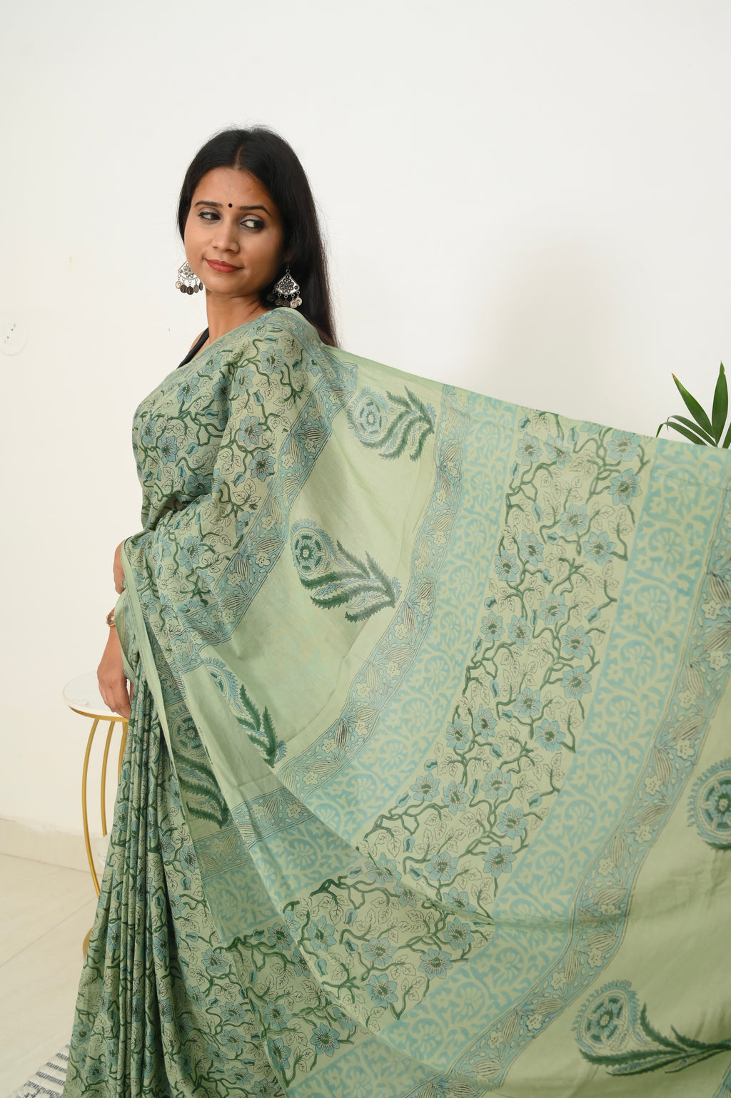 Mulmul Saree - Wild Mint