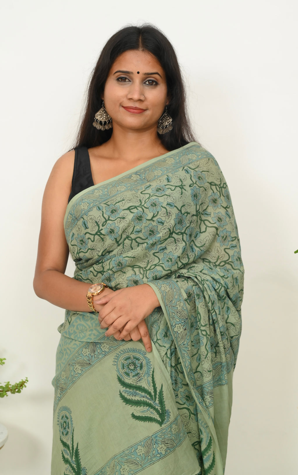 Mulmul Saree - Wild Mint